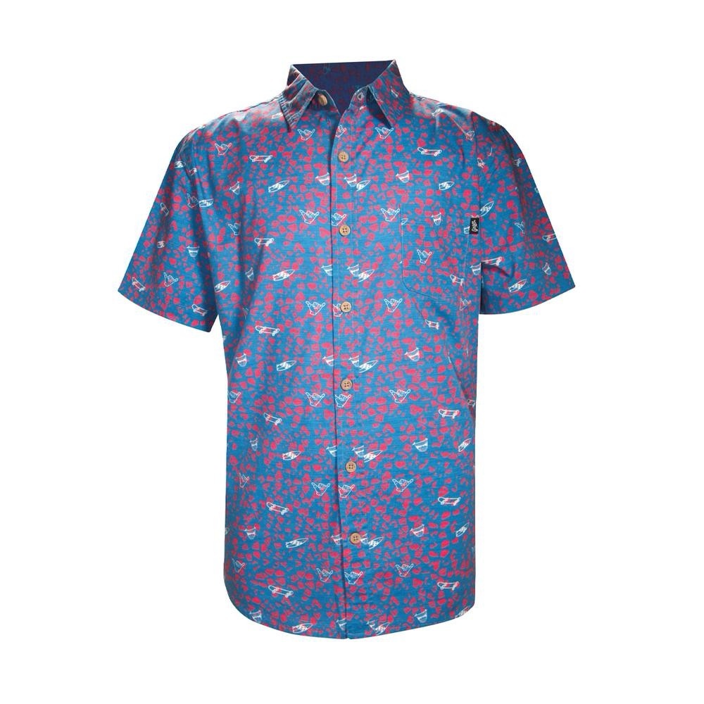 Grom Boys Blue Diamond Skateboard Print Button Up